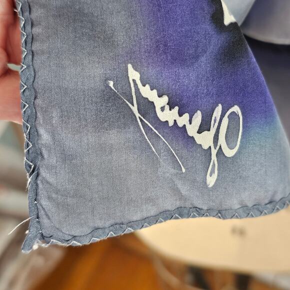 Blue gray silk artisan hand painted scarf signed 16 x 57 - Picture 6 of 6